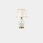 Scalloped Round Ceramic Table Lamp with Traditional Chinese Bird Pattern