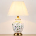 Scalloped Round Ceramic Table Lamp with Traditional Chinese Bird Pattern