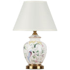 Scalloped Round Ceramic Table Lamp with Traditional Chinese Bird Pattern