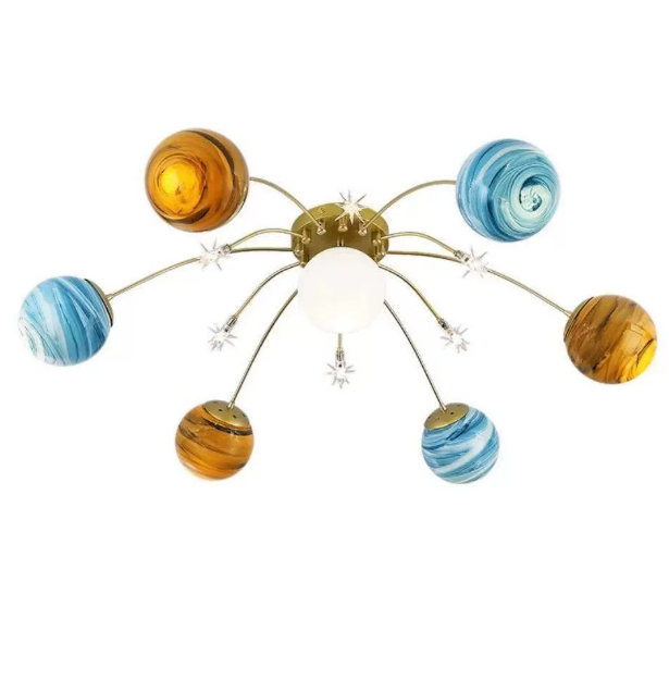 Nordic 13-Light Semi-Flush Mount Ceiling Light - Earth Planet Design for Kids' Bedrooms
