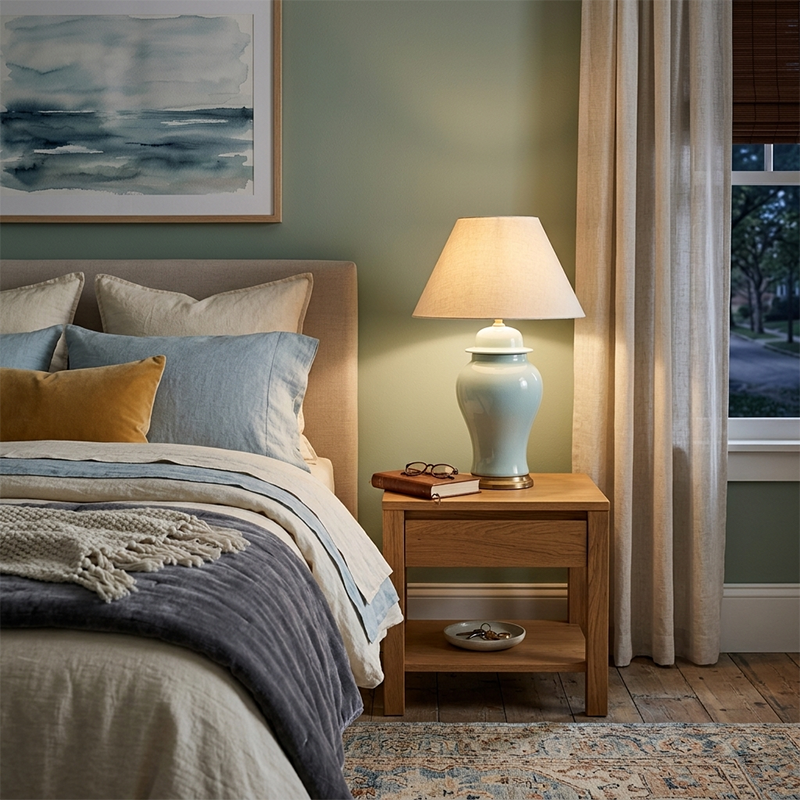 Rustic Ceramic Conic Table Lamp with 1-Light for Study
