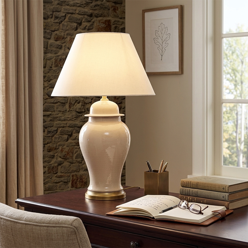 Rustic Ceramic Conic Table Lamp with 1-Light for Study