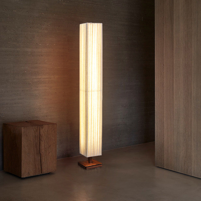 Japanese Walnut Fabric LED Floor Lamp - Rectangular Column Design for Living Room
