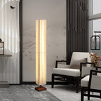 Japanese Walnut Fabric LED Floor Lamp - Rectangular Column Design for Living Room