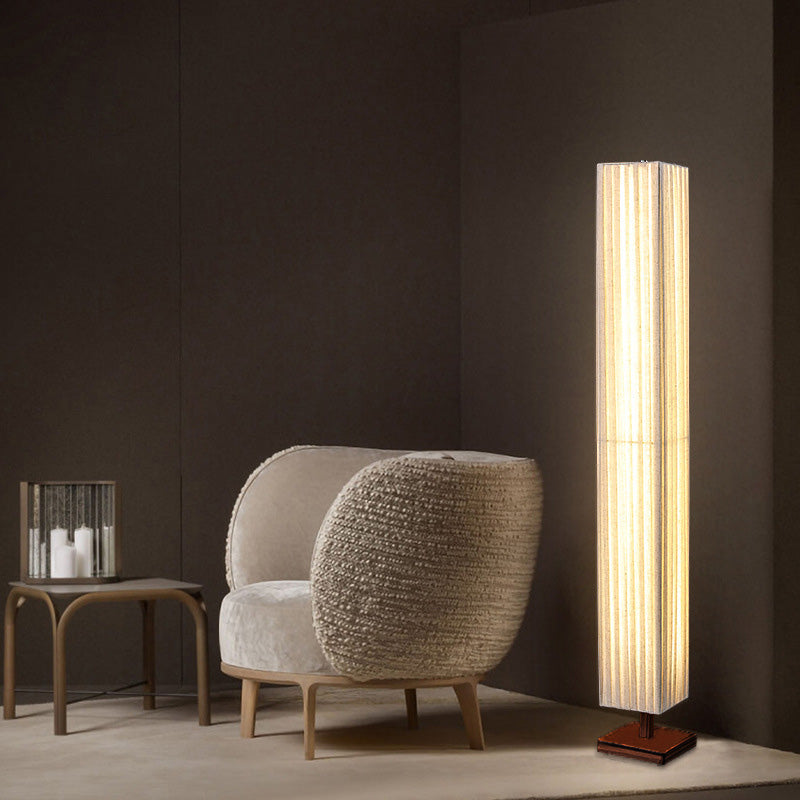 Japanese Walnut Fabric LED Floor Lamp - Rectangular Column Design for Living Room