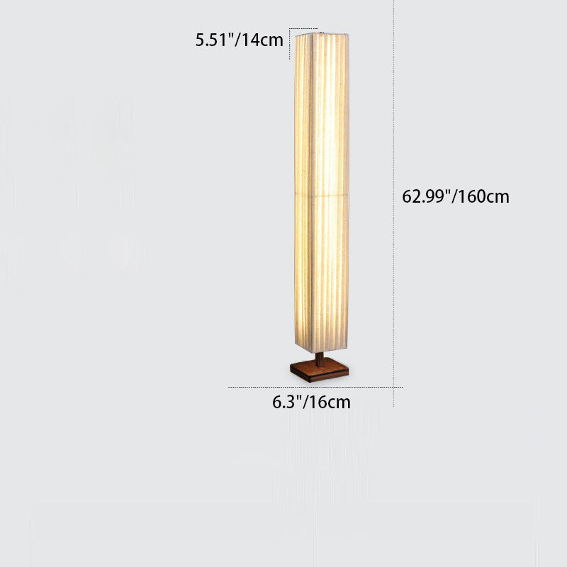 Japanese Walnut Fabric LED Floor Lamp - Rectangular Column Design for Living Room