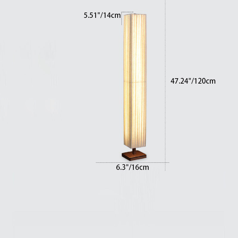 Japanese Walnut Fabric LED Floor Lamp - Rectangular Column Design for Living Room