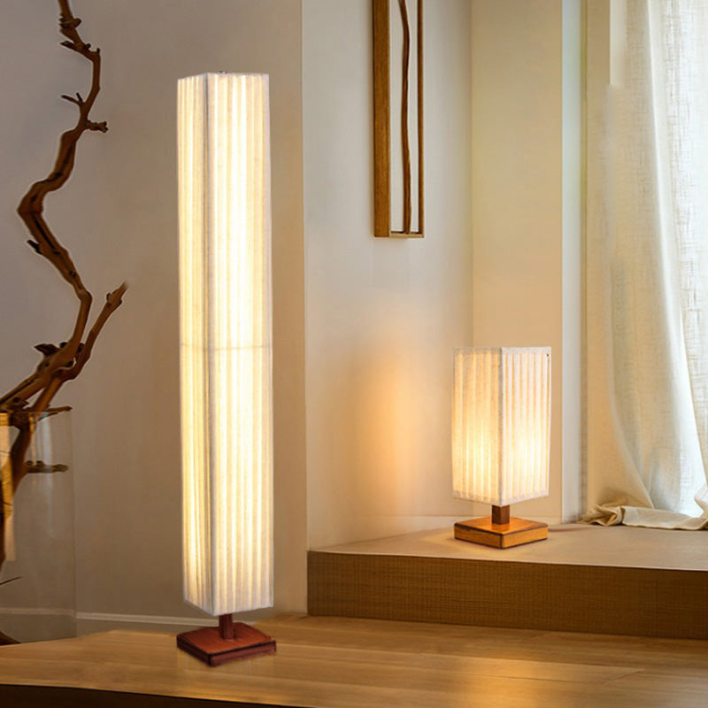 Japanese Walnut Fabric LED Floor Lamp - Rectangular Column Design for Living Room