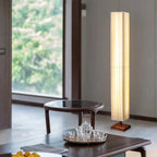 Japanese Walnut Fabric LED Floor Lamp - Rectangular Column Design for Living Room