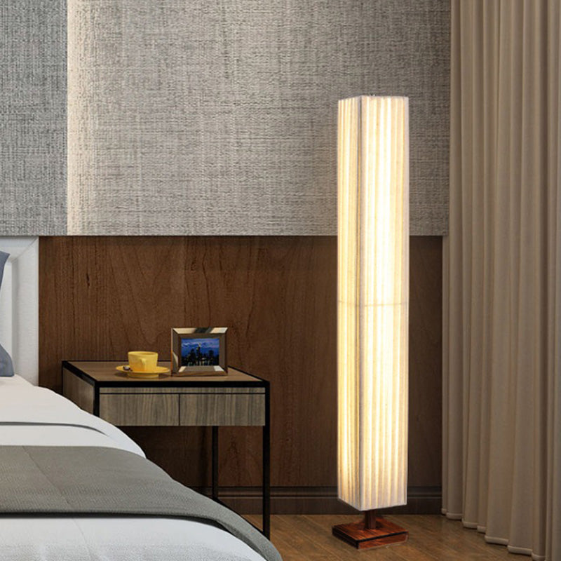 Japanese Walnut Fabric LED Floor Lamp - Rectangular Column Design for Living Room