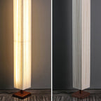 Japanese Walnut Fabric LED Floor Lamp - Rectangular Column Design for Living Room