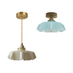 French Brass and Glass Round Semi-Flush Mount Ceiling Light - 1-Light Design for Hallways