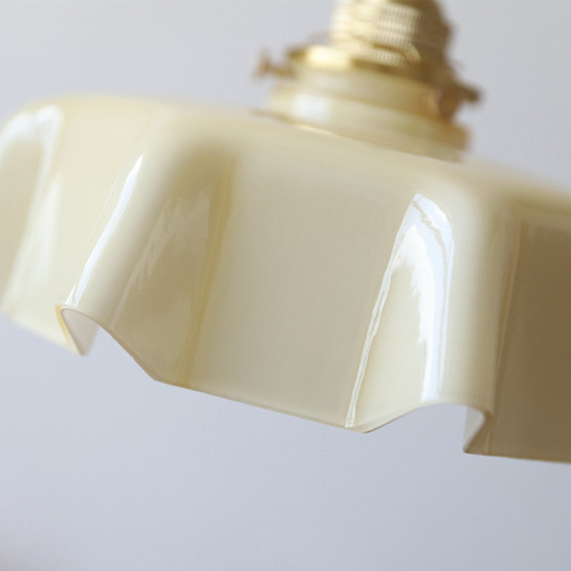 French Brass and Glass Round Semi-Flush Mount Ceiling Light - 1-Light Design for Hallways