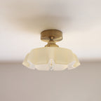 French Brass and Glass Round Semi-Flush Mount Ceiling Light - 1-Light Design for Hallways