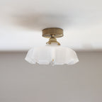 French Brass and Glass Round Semi-Flush Mount Ceiling Light - 1-Light Design for Hallways