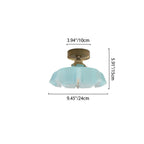 French Brass and Glass Round Semi-Flush Mount Ceiling Light - 1-Light Design for Hallways