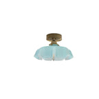 French Brass and Glass Round Semi-Flush Mount Ceiling Light - 1-Light Design for Hallways