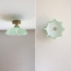 French Brass and Glass Round Semi-Flush Mount Ceiling Light - 1-Light Design for Hallways