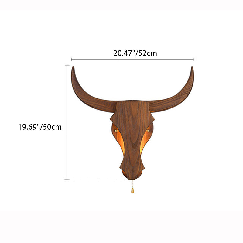 Rustic Solid Wood Cow Head LED Sconce