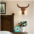 Rustic Solid Wood Cow Head LED Sconce