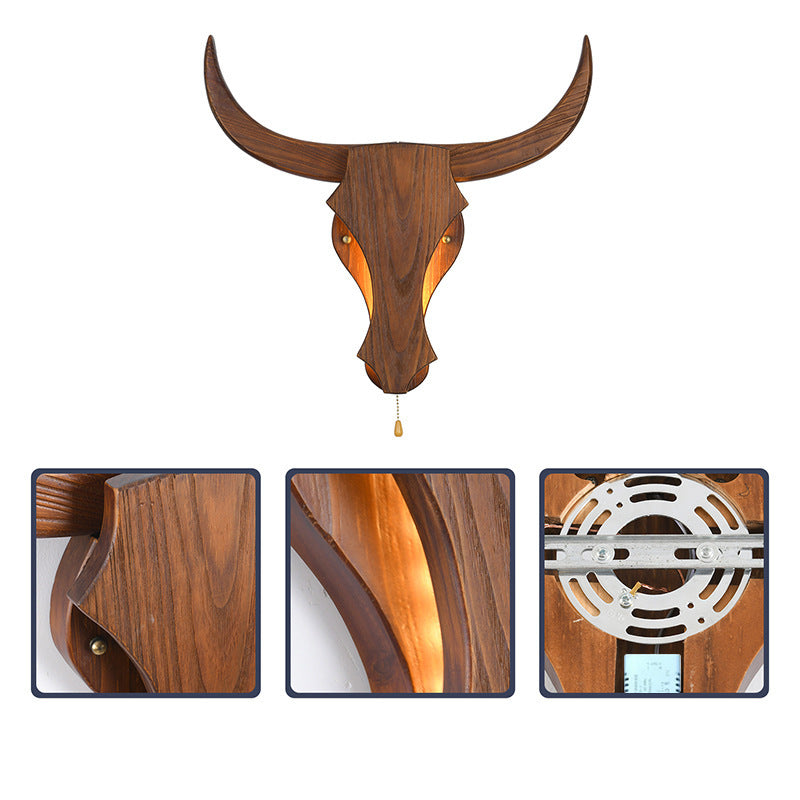 Rustic Solid Wood Cow Head LED Sconce