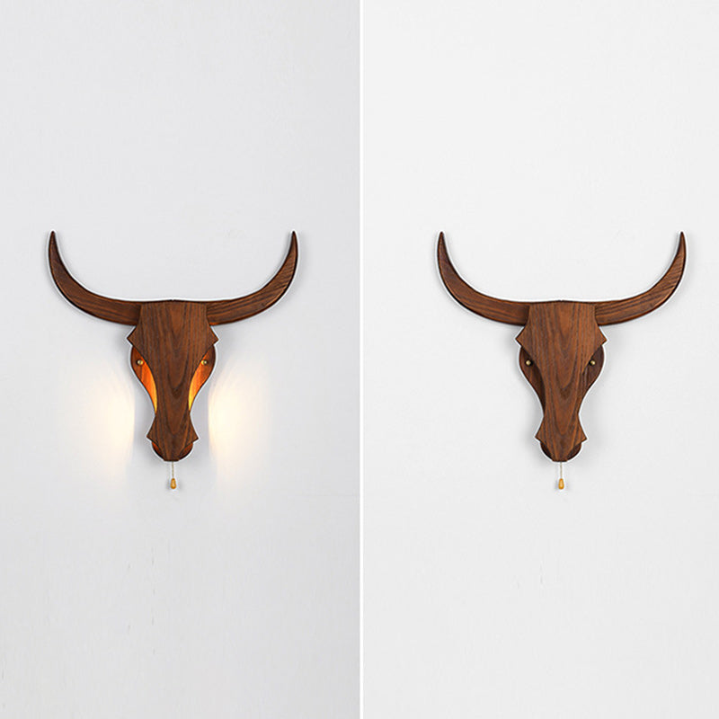 Rustic Solid Wood Cow Head LED Sconce