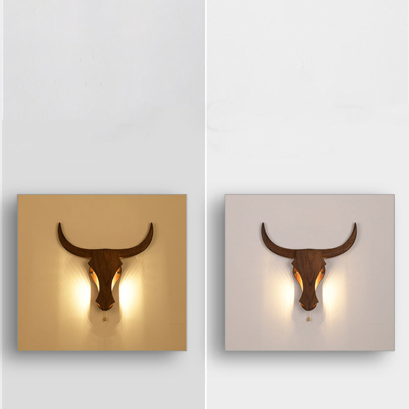 Rustic Solid Wood Cow Head LED Sconce