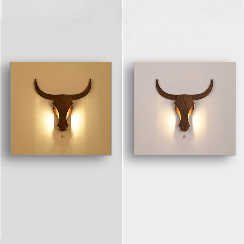 Rustic Solid Wood Cow Head LED Sconce