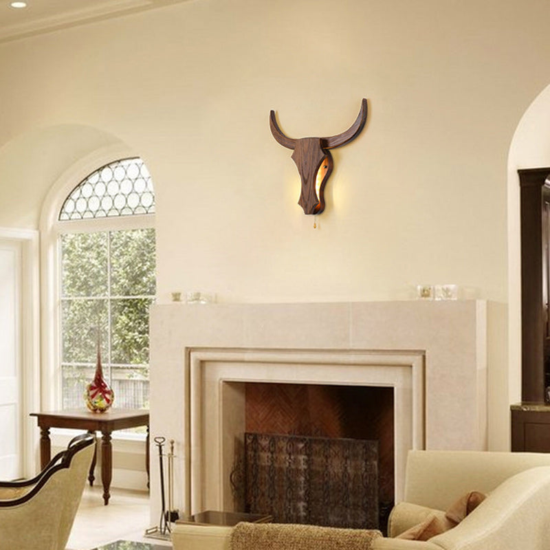 Rustic Solid Wood Cow Head LED Sconce