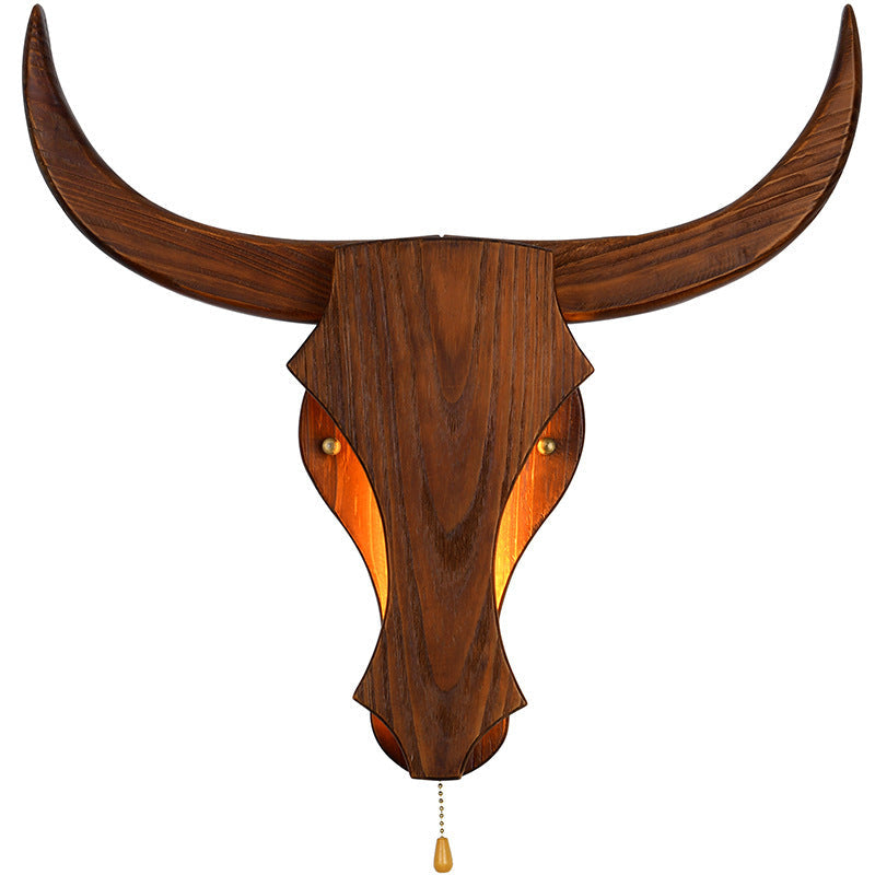 Rustic Solid Wood Cow Head LED Sconce