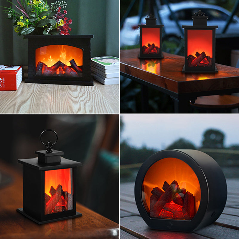 Modern Retro LED Table Lamp with Simulated Flame - Round & Rectangular Design for Living Room