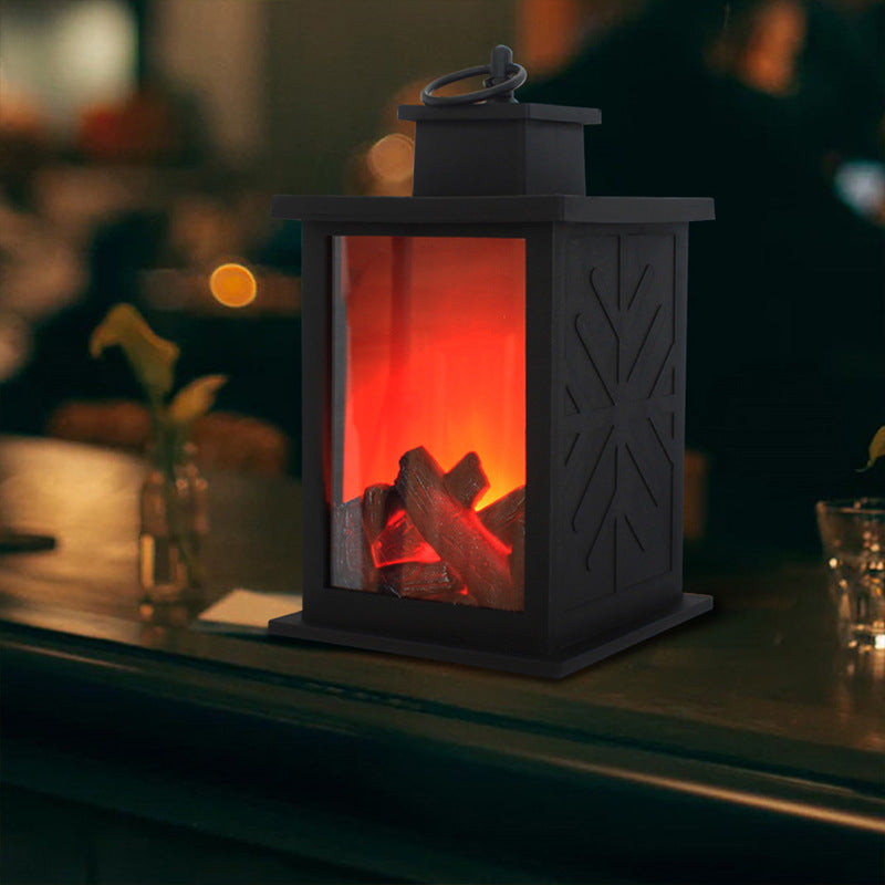 Modern Retro LED Table Lamp with Simulated Flame - Round & Rectangular Design for Living Room