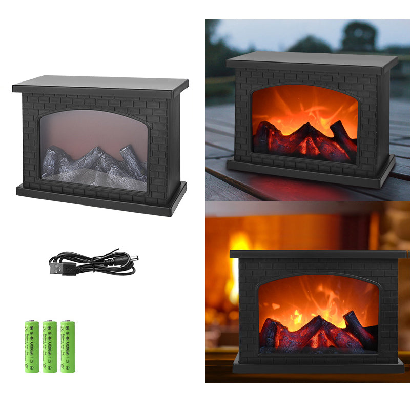 Modern Retro LED Table Lamp with Simulated Flame - Round & Rectangular Design for Living Room