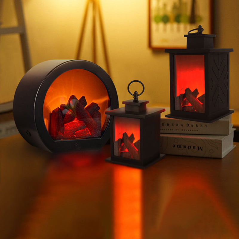 Modern Retro LED Table Lamp with Simulated Flame - Round & Rectangular Design for Living Room