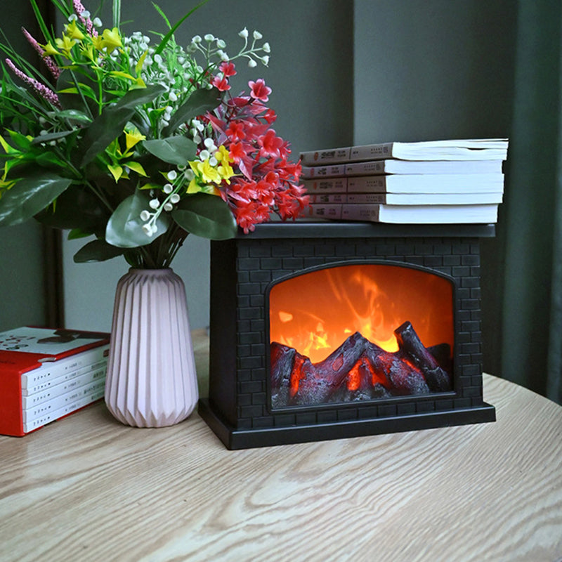 Modern Retro LED Table Lamp with Simulated Flame - Round & Rectangular Design for Living Room