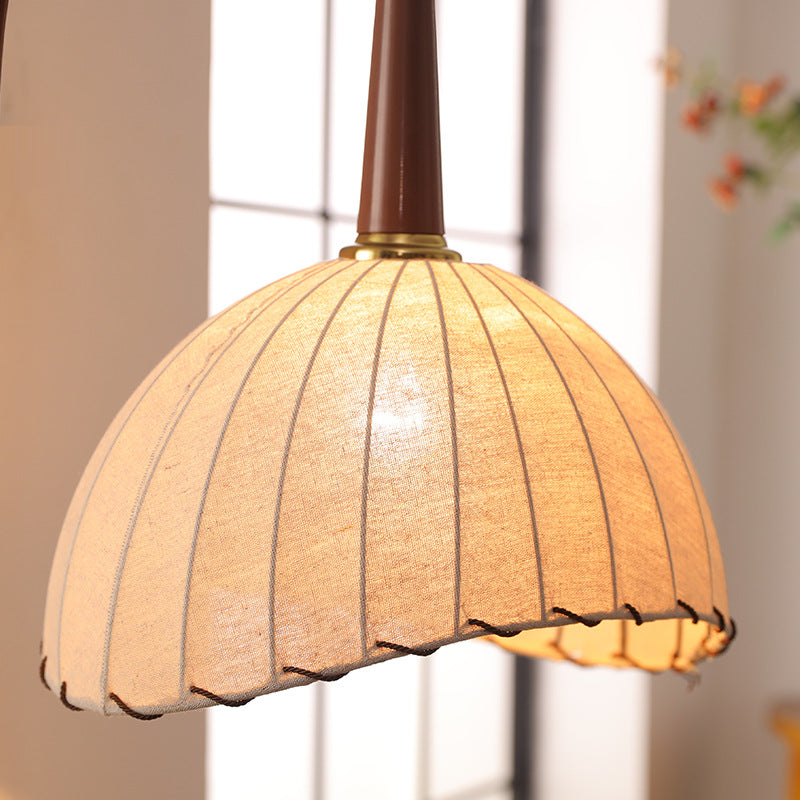 Modern Retro Wood and Iron Dome Floor Lamp with Fabric Shade - 1-Light for Living Room