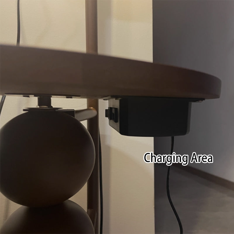 Modern Retro Wood and Iron Dome Floor Lamp with Fabric Shade - 1-Light for Living Room