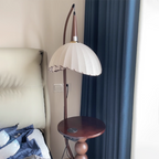 Modern Retro Wood and Iron Dome Floor Lamp with Fabric Shade - 1-Light for Living Room