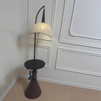 Modern Retro Wood and Iron Dome Floor Lamp with Fabric Shade - 1-Light for Living Room
