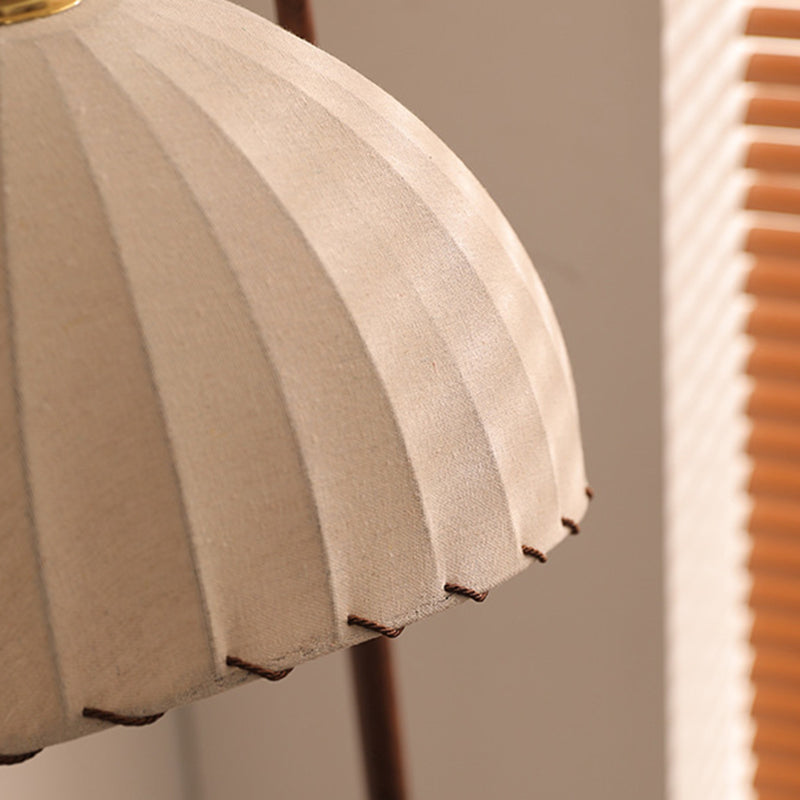 Modern Retro Wood and Iron Dome Floor Lamp with Fabric Shade - 1-Light for Living Room