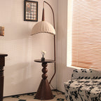Modern Retro Wood and Iron Dome Floor Lamp with Fabric Shade - 1-Light for Living Room