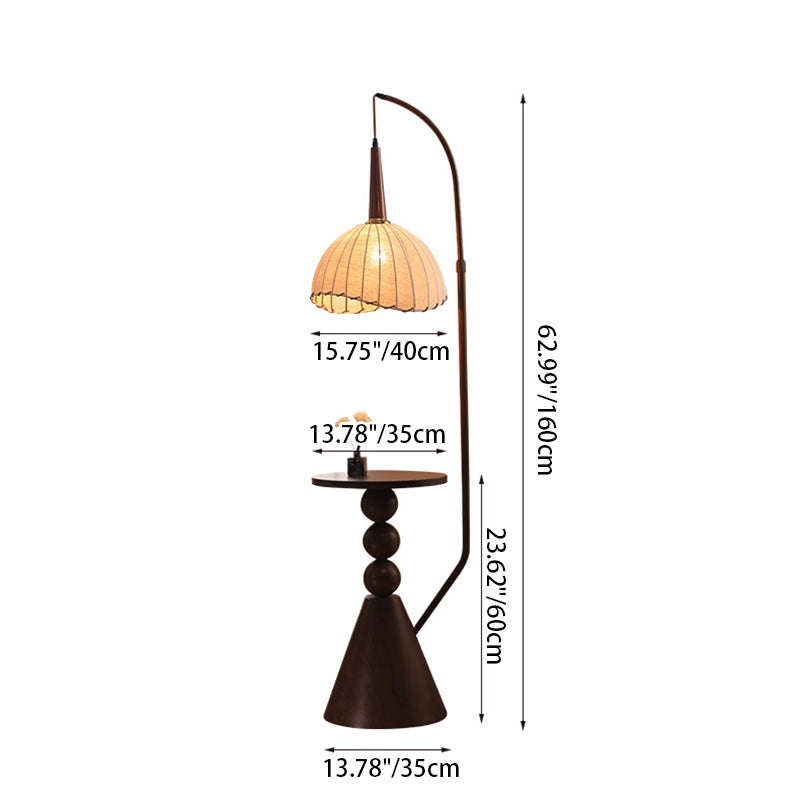 Modern Retro Wood and Iron Dome Floor Lamp with Fabric Shade - 1-Light for Living Room