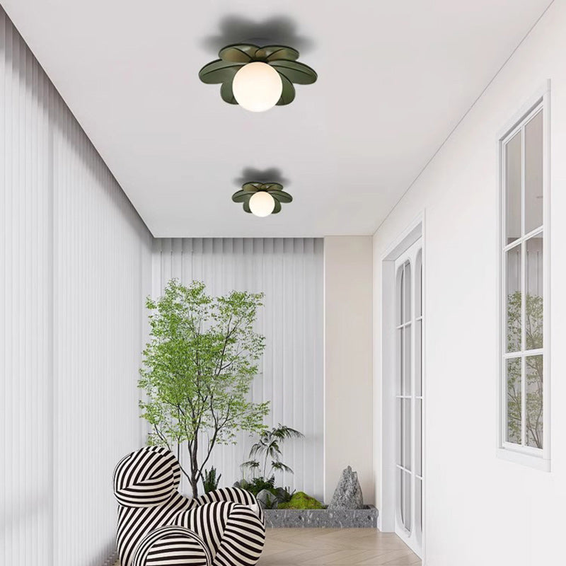 Scandinavian-Inspired 1-Light Semi-Flush Mount Ceiling Light with Resin and Glass for Hallways