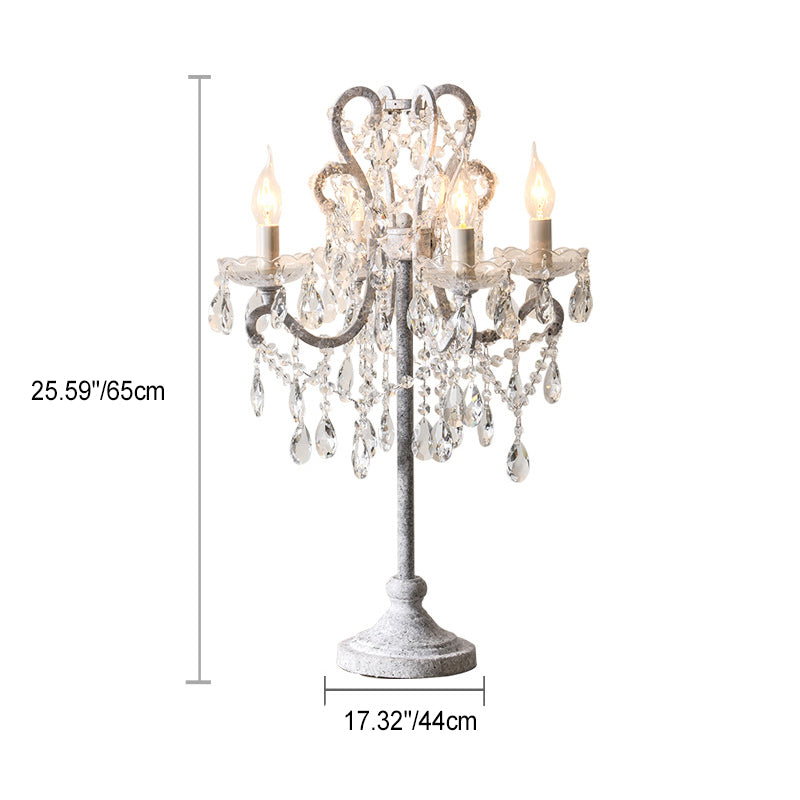 Vintage Iron and Glass Crystal 4-Light Table Lamp for Bedroom