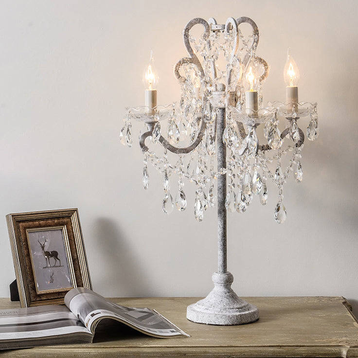 Vintage Iron and Glass Crystal 4-Light Table Lamp for Bedroom