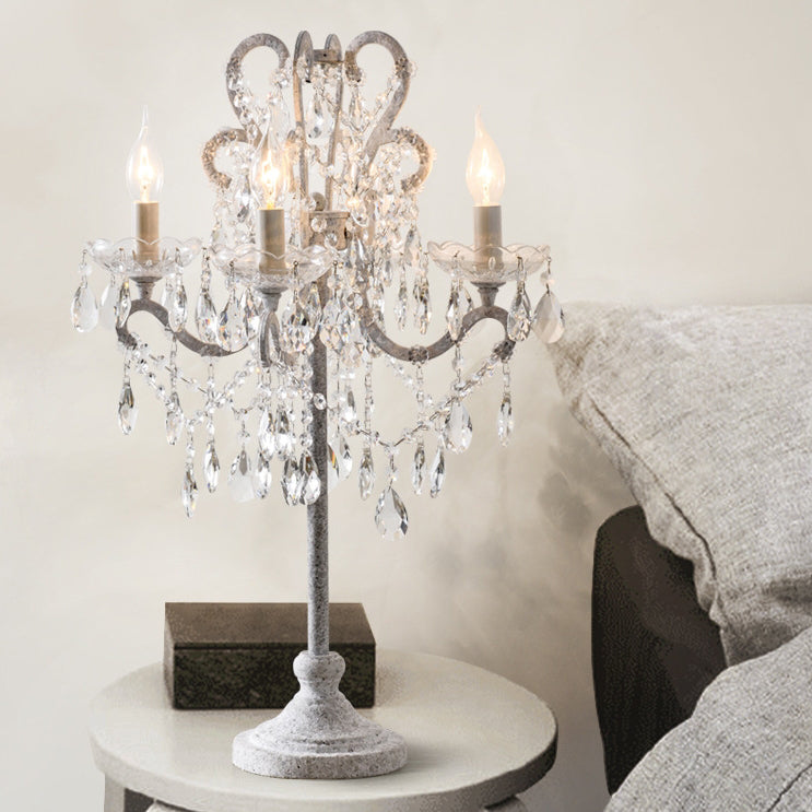 Vintage Iron and Glass Crystal 4-Light Table Lamp for Bedroom