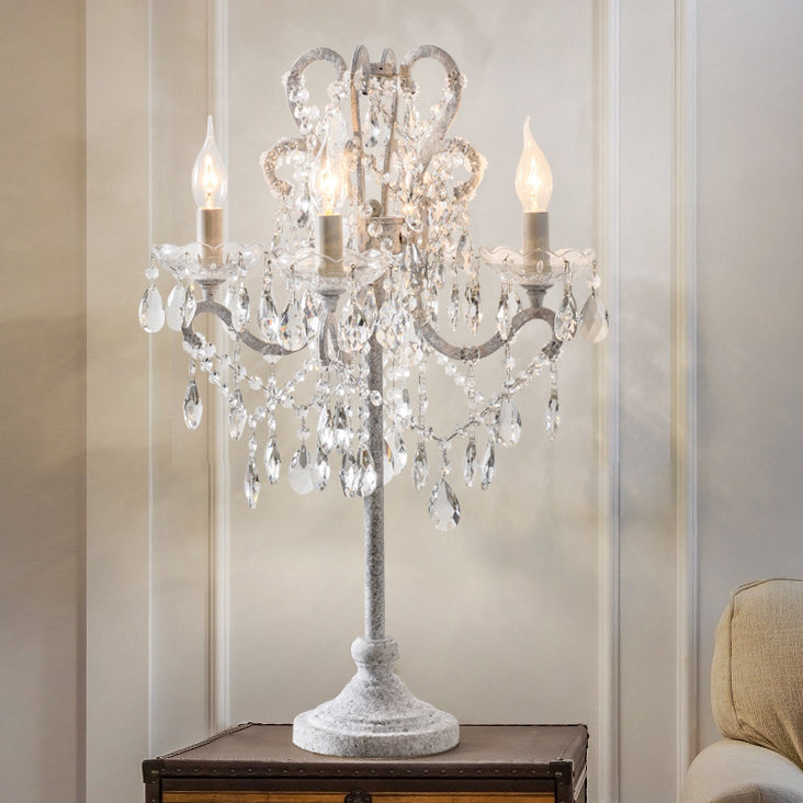 Vintage Iron and Glass Crystal 4-Light Table Lamp for Bedroom