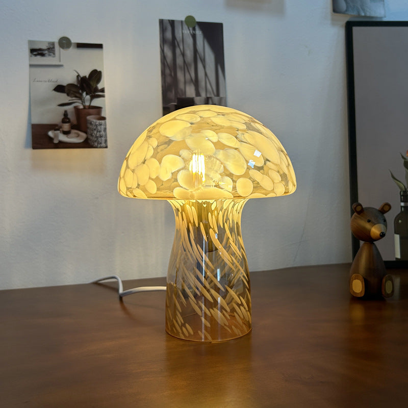 Art Deco Glass Mushroom Table Lamp - 1-Light Design for Bedside