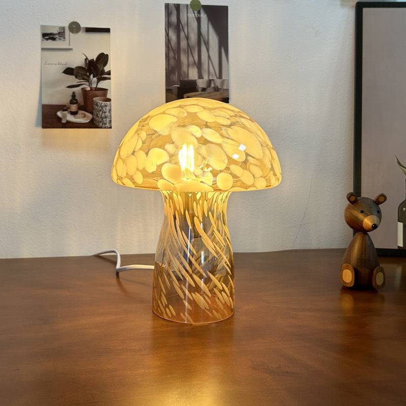 Art Deco Glass Mushroom Table Lamp - 1-Light Design for Bedside