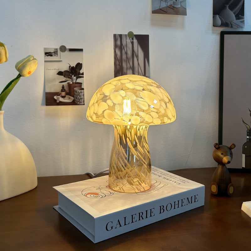 Art Deco Glass Mushroom Table Lamp - 1-Light Design for Bedside